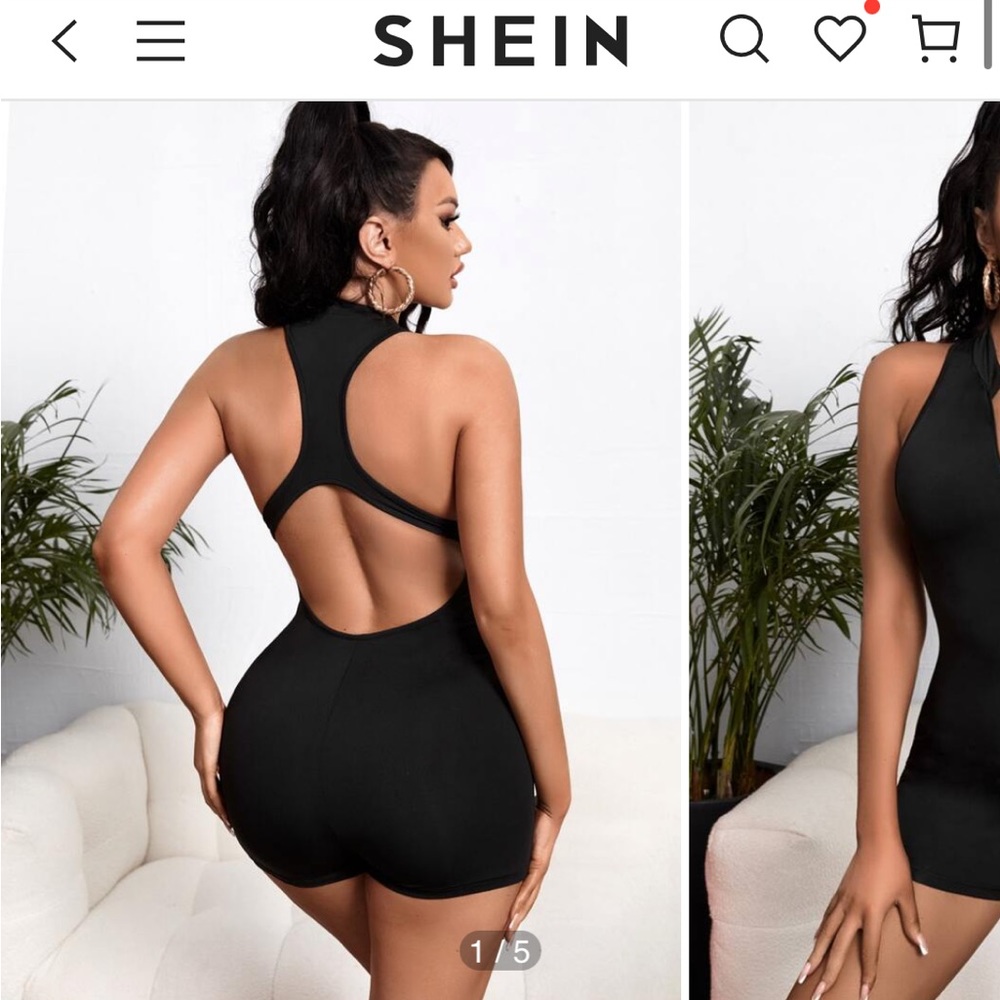 SHEIN SXY Zipper Up Racer Back Cut Out Unitard Romper